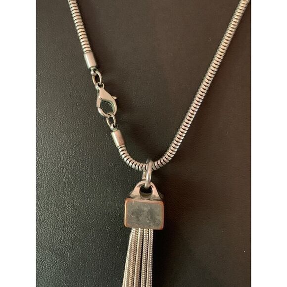 Vintage Multirow Tassel Pendant with Chain, Silver tone, Unmarked - Picture 3 of 3